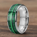 Dome Polishing Inlaid Green Wood Guitar String 6/8mm Men's Women's Tungsten Rings