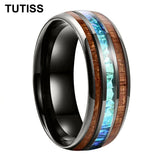 Dome Polishing Three Grooves Hawaiian Koa Wood Abalone Shell Inlay 8mm Tungsten Ring