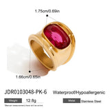 18K Gold Plated Stainless Steel Geometric Fashion Ring With Zircon Crystals Charm Jewellery
