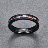 New Arrival 4MM Wide Inlaid Opal Black Tungsten Carbide Men's Women's Wedding Rings. Popular Choice - The Jewellery Supermarket