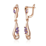 Awesome 14K Filled Rose Gold Luxury Purple AAA Zirconia Diamond Vintage Long Earrings For Women - Fine Jewellery