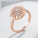 Fashion 14K Rolled Rose Gold Creative Crystal Flower AAA Zircon Diamonds Rings for Women Vintage Wedding Jewellery