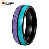 Dome Double Groove Inlaid Purple Carbon Fiber Turquoise Men and Women Tungsten Rings