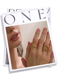 18K Gold Plated Trendy Stainless Steel Geometric Hollow Unusual Distinctive Polished Ring