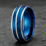 Black Blue Hammered 8mm Tungsten Carbide Wedding Engagement Rings