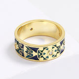 18KGP Gold Creative Handmade Bohemian Pattern Colourful Enamel Ring