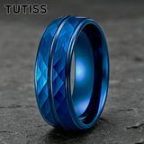 Black Blue Hammered 8mm Tungsten Carbide Wedding Engagement Rings