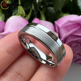 Offset Groove Polished Brushed Finish 6MM 8MM Womens Mens Tungsten Carbide Rings