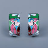 Creative Fashion Silver Plated Green Spinel Blue Bird Handmade Enamel Earrings