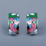 Creative Fashion Silver Plated Green Spinel Blue Bird Handmade Enamel Earrings