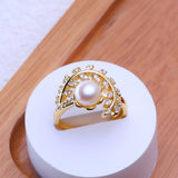 Real Pearl Inside a Floral-Inspired cup AAA Zircon Diamonds 18KGP Rings