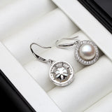 Elegant Real Multicolour Pearls pavé-set AAA Zircon Diamonds Silver Drop Earrings