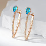 Luxury Fashion V Shape 14K Rolled Rose Gold AAA Blue Zircon Earrings For Women - Trendy Daily Matching Jewellery