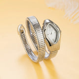 New Luxury Top Fashion Brand Snake Design Gold Colour Stainless Steel Bracelet Quartz Ladies Wristwatches