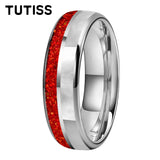 Dome Double Groove Inlaid With Red opal And Mother Of Pearl Shell 6/8mm Tungsten Rings