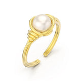 Elegant Single Natural Freshwater Pearl Silver 18K GP Adjustable Ring