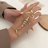 New Vintage Punk Scorpion Tassel Chain Ring Bracelet Sets with Gothic Crystal Ring Connected Finger Charm Bracelet