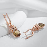 14K Rolled Gold Unique Brown AAA Zircon Crystals Snake Design Dangle Earrings for Women