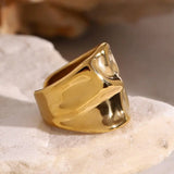 18K Gold Plated Irregular Hammered Texture Wide Opening Stainless Steel Ring Charm Jewellery