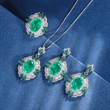 New Trendy Lab Created Emerald Gemstone Necklace Pendant Ring Earrings Women's Luxury Wedding Fine Jewellery Set - The Jewellery Supermarket