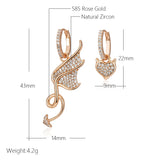 14K Filled Gold AAA Zircon Diamonds Asymmetrical angel/devil wing and heart Earrings