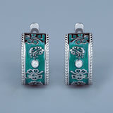 Classic Red Green Flowers Handmade Enamel Silver Plated 925 Earrings