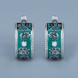 Classic Red Green Flowers Handmade Enamel Silver Plated 925 Earrings