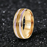 Mother Of Pearl Shell Rose Gold Guitar String Inlaid Dome Polished Tungsten Rings