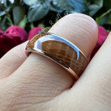 Whiskey Barrel Oak Wood Inlay Domed Polished Tungsten Engagement Wedding Rings