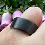 Flat Band And Brushed Finish 10MM 12MM Large Men Black Tungsten Ring Comfort Fit