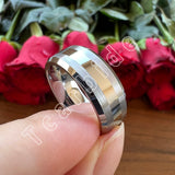 Beveled Brushed Polished Finish 8mm Men Women Two Tone Tungsten Wedding Rings