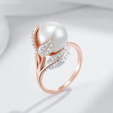 14 Karat Rolled Gold White Big Pearl AAA Zircon Diamonds Luxury Rings For Women