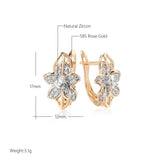 Stunning Vintage Style Rolled 14K Rose Gold Flower AAA Zircon Diamonds Luxury Earrings, Quality Bride Jewellery