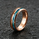 Inlaid Whiskey Barrel Wood and Blue-Green Opal 6/8MM Men Women Tungsten Rings