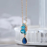 Luxury Vintage Style 14K Rolled Rose Gold Blue AAA Zircon Crystals Flower Necklace - Fine Jewellery