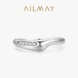 New Sleek Wavy Sterling Silver Clear AAAA Lab Created Diamonds Personality Ring