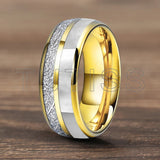 Dome Double Groove Inlaid Meteorite Mother Of Pearl Shell Tungsten Carbide Rings