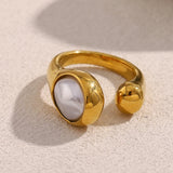 18K Gold Plated Vintage Style Geometric Asymmetric Snake Pearl Ring