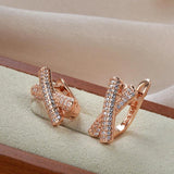 New Filled 14K Rose Gold Micro Inlay AAA Zircon Diamonds Cross Clip Dop Earrings, Fashion Party Fine Jewellery