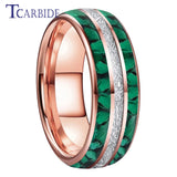 Bright Meteorite and Malachite Inlay 8MM Tungsten Carbide Wedding Men Women Ring