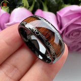 Vintage Koa And Dark Red Wood Inlay Dome 8MM Men Women Tungsten Carbide Rings