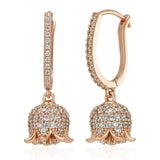 Charming 14K Rolled Gold AAA Zircon Diamond Unique Flower Long Drop Earrings
