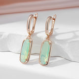 14 Karat Elegant Lake Green Long AAA Zircon Crystals Dangle Earrings For Women