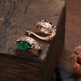 14 Karat Rolled Gold Red Green Horse Eye AAA Zircon Crystal Vintage Earrings For Women