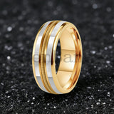Mother Of Pearl Shell Rose Gold Guitar String Inlaid Dome Polished Tungsten Rings