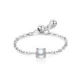 Fashion Silver 12 Month Birthday AAAA Lab Created Diamond Adjustable Chain Rings