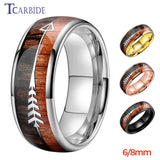 Double Wood And Steel Arrow Inlay 6/8MM Mens Womens Tungsten Carbide Rings