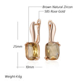 14 Karat Gold Filled Fashion Square Brown AAA Zircon Crystals High Quality Drop Earrings