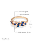 14K Gold Filled Leaf Shape Blue AAA Zircon Crystals Full Paved Multipurpose Fashion Rings