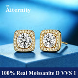 925 Sterling Silver D Colour VVS1 Moissanite Diamonds Square Halo Stud Earrings